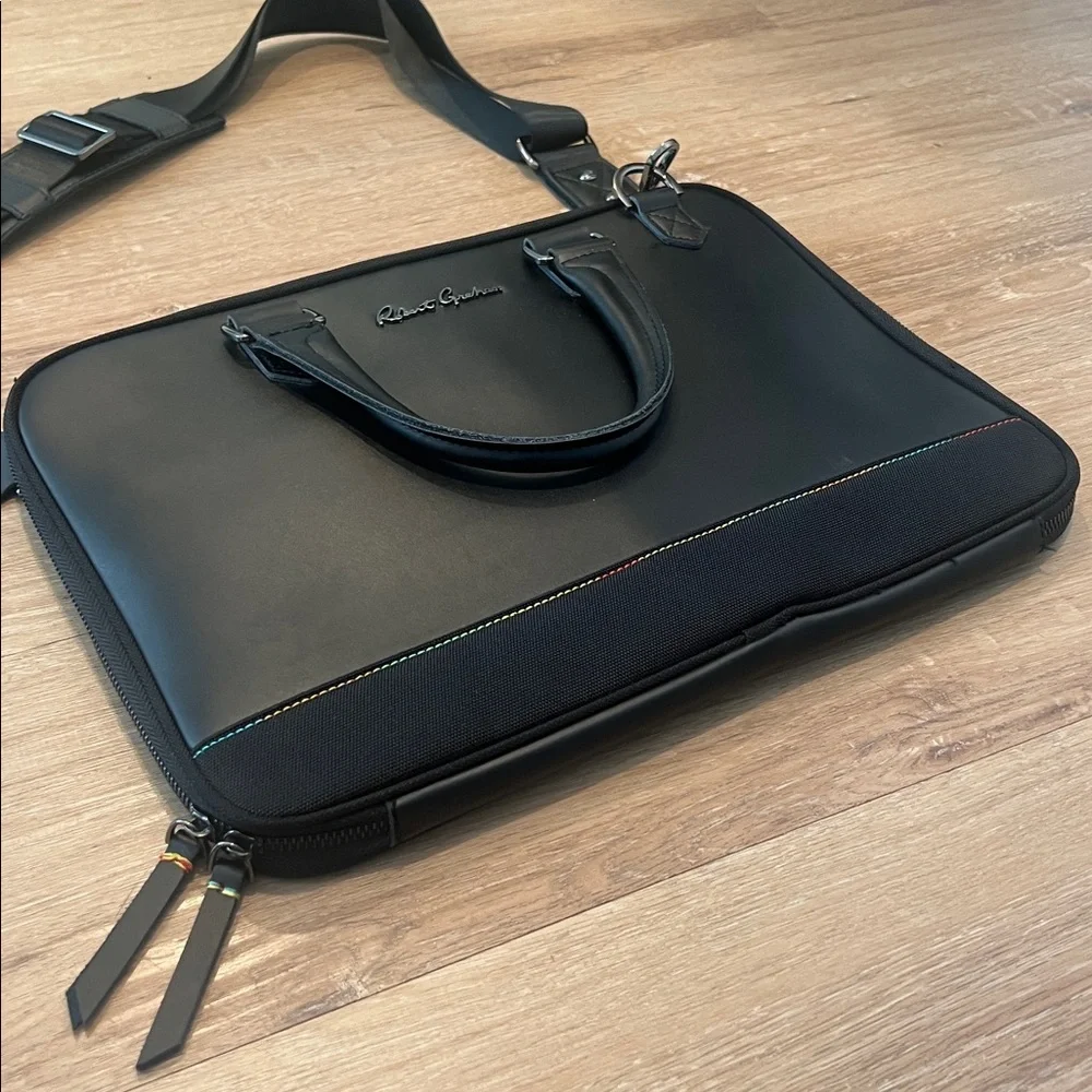 Robert Graham Black Leather Acadia Laptop Bag Sleek Professional Design - Picture 2 of 13